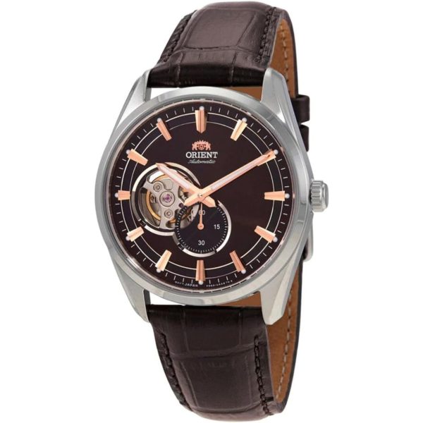 Orient Semi Skeleton Open Heart Mechanical Black Dial Black Leather Strap Men’s Watch RA-AR0005Y10B