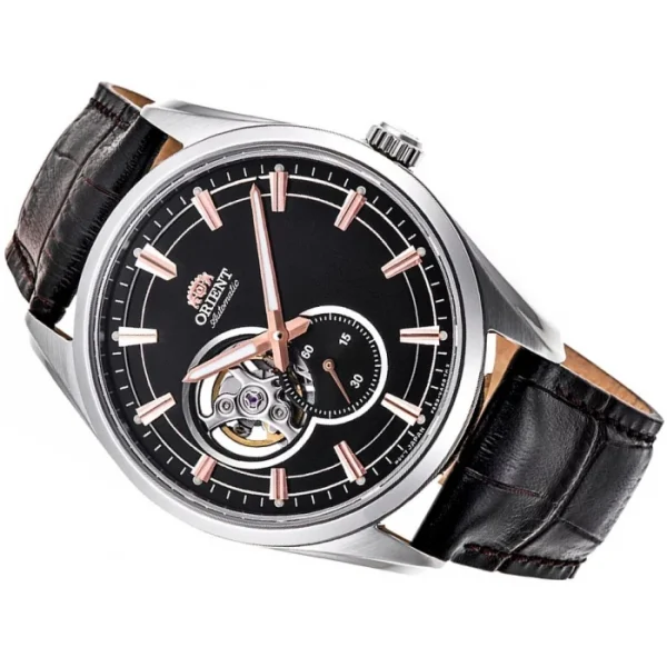 Orient Semi Skeleton Open Heart Mechanical Black Dial Black Leather Strap Men’s Watch RA-AR0005Y10B - Image 2