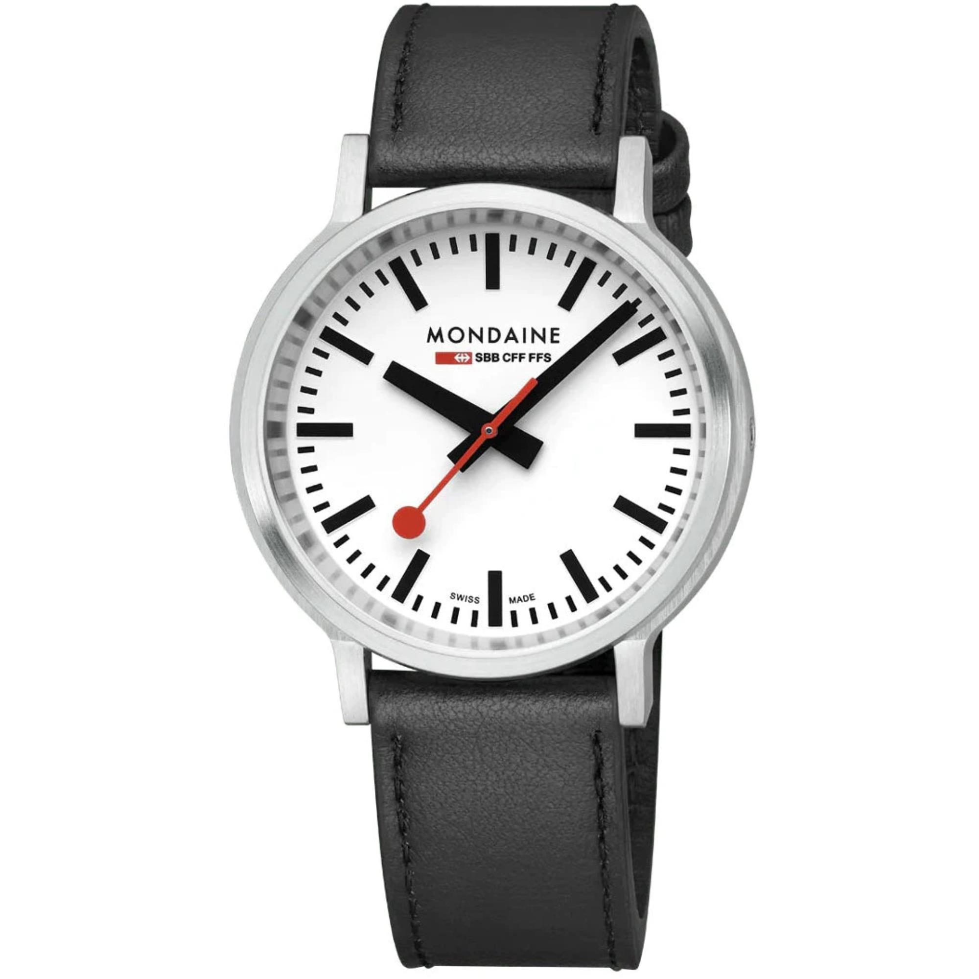 Mondaine stop2go Quartz White Dial Black Vegan Grape Leather Strap ...