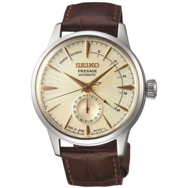 Seiko Presage Cocktail Time Automatic Champagne Dial Brown Leather Strap Men's Watch SSA387J1