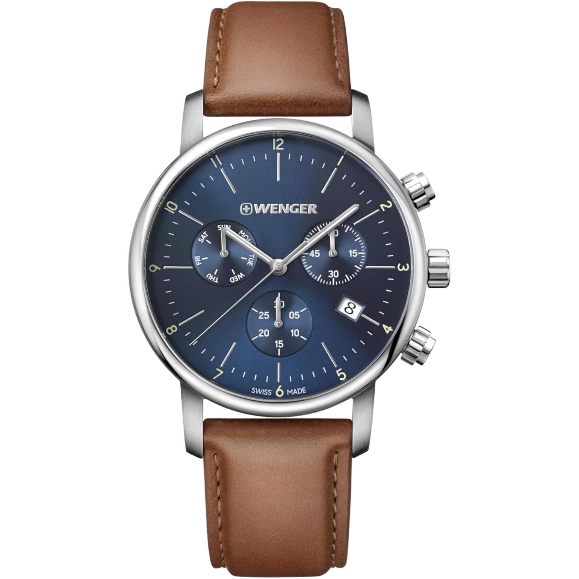 Wenger silver dial leather best sale strap men's watch 79313c