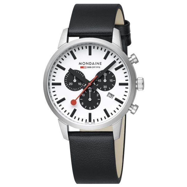 Mondaine Neo SBB Chrono White Dial Grape Leather Strap Men's Watch MSD.41410.LBV - Image 2