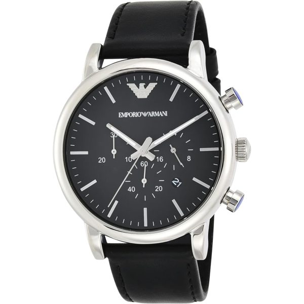 Emporio Armani Chronograph Quartz Black Dial Leather Strap Men's Watch AR1828