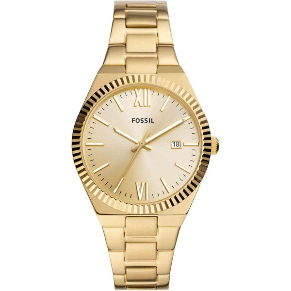 Fossil Scarlette Date Gold-Tone Stainless Steel Gold Dial Women's Watch ES5299