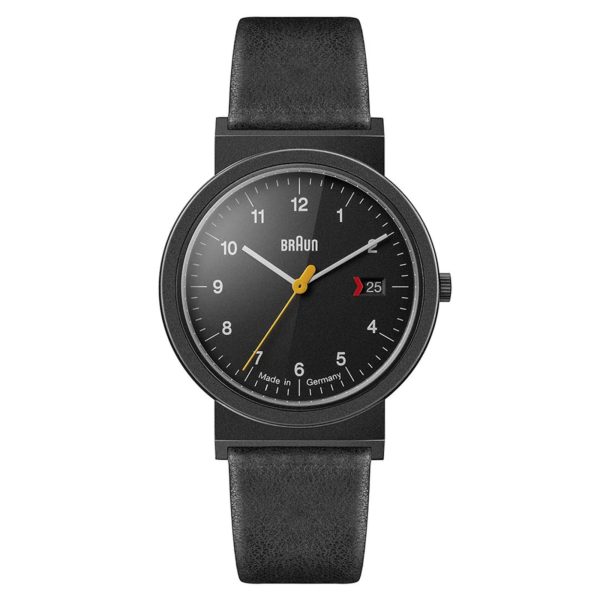 Braun Quartz Black Dial Black Leather Strap Watch AW10EVOB