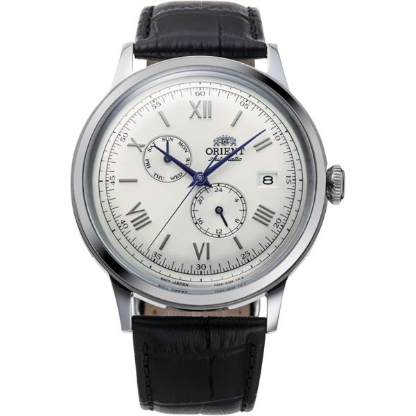 Orient Bambino Automatic Day Date Black Leather Strap Men's Watch RA-AK0701S10B