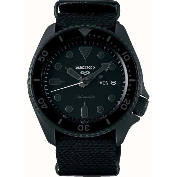 Seiko 5 Sports Stainless Steel Case Black Canvas Strap Automatic Black Dial Men's Watch SRPD79K1