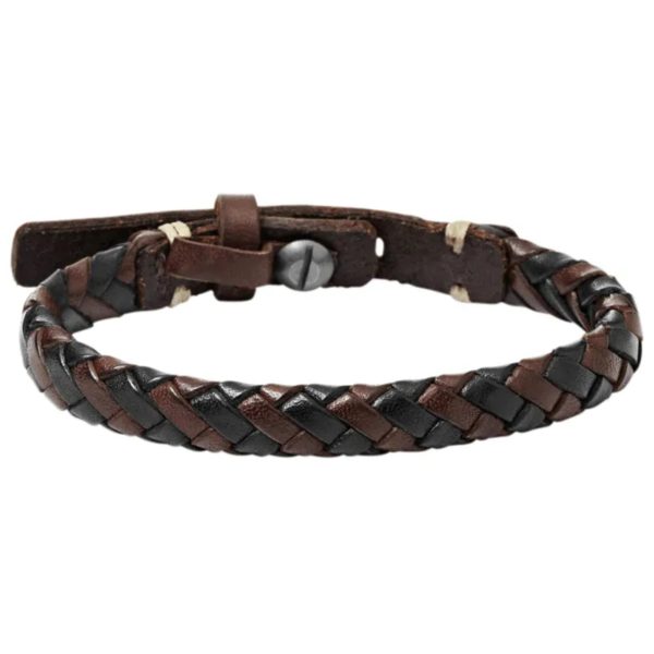 Fossil Braided Brown and Black Leather Men’s Bracelet JA5932716