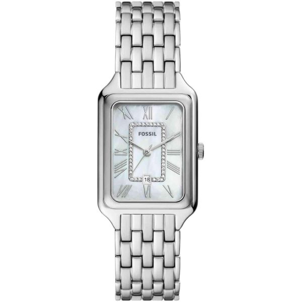 Fossil Raquel Date Stainless Steel White Mother of Pearl Dial Women’s Watch ES5306