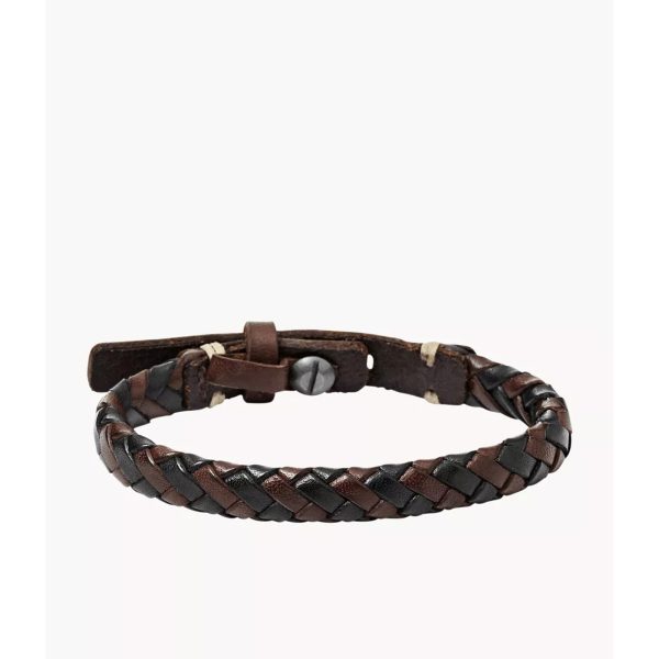 Fossil Braided Brown and Black Leather Men’s Bracelet JA5932716 - Image 2