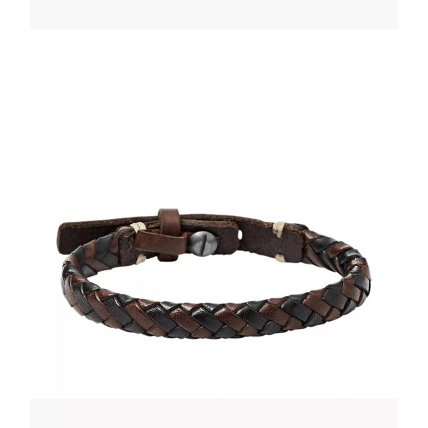 Fossil Braided Brown and Black Leather Men’s Bracelet JA5932716 - Image 3