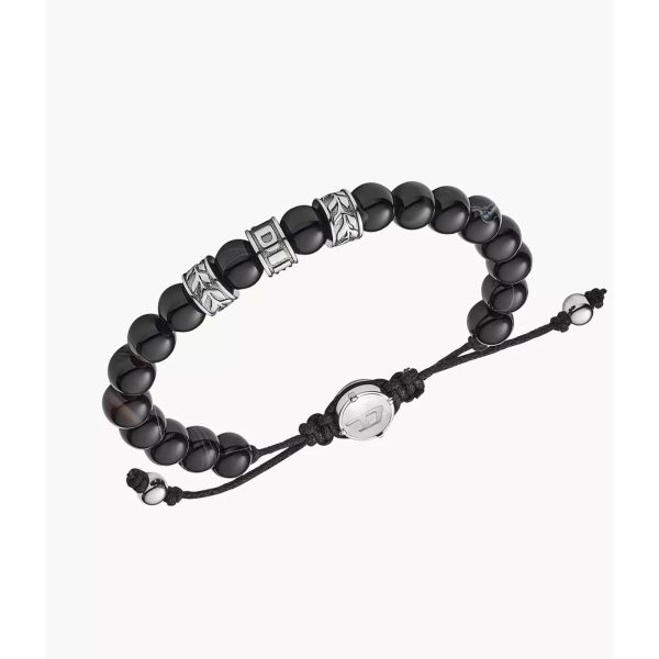 Diesel Men's Stainless Steel and Black Line Agate Bead Bracelet DX1101040 - Image 2