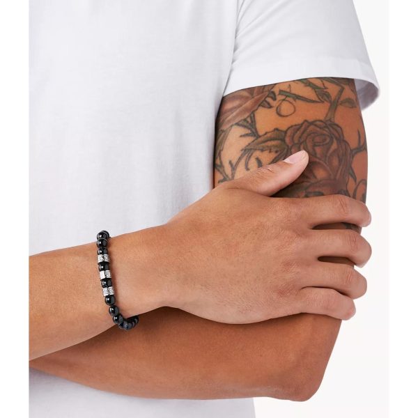 Diesel Men's Stainless Steel and Black Line Agate Bead Bracelet DX1101040 - Image 3