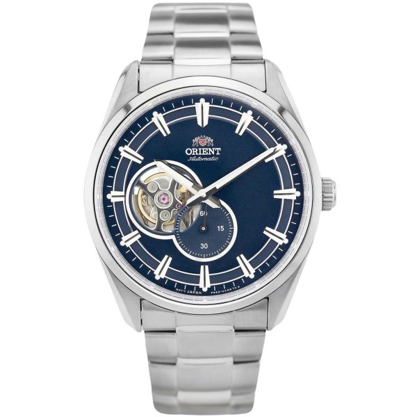 Orient Semi Skeleton Open Heart Mechanical Blue Dial Stainless Steel Bracelet Men’s Watch RA-AR0003L30B