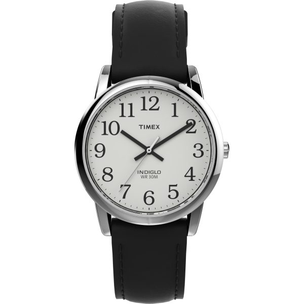 Timex Men's Basic Round Black Leather Strap White Dial Watch T20501