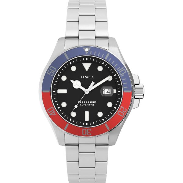 Timex Harborside Coast Automatic Silver-Tone Blue Dial Men's Watch with Red and Blue TR Bracelet TW2V72100