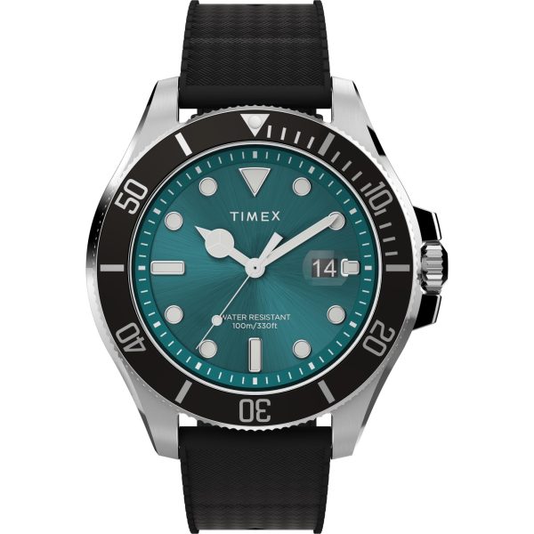 Timex Harborside Coast Silver-Tone Case Black Aventurine Dial Men's Watch with Black Silicone Strap TW2V91700