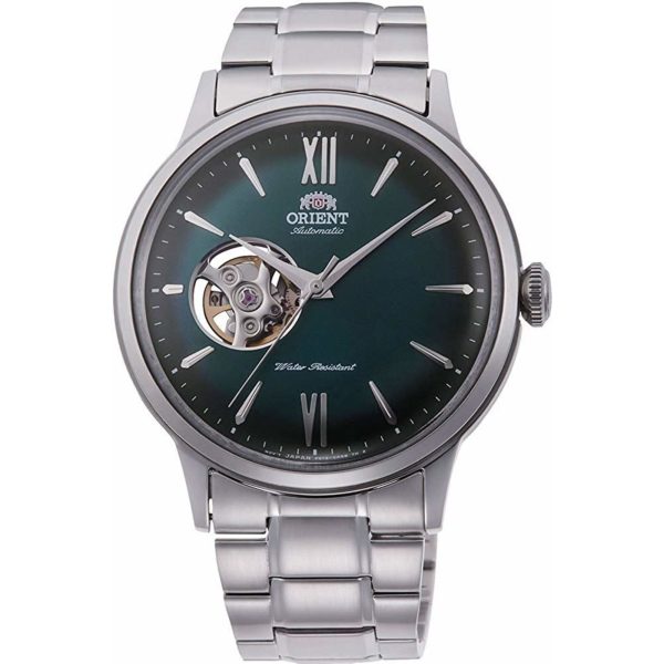 Orient Bambino Open Heart Automatic Green Dial Stainless Steel Bracelet Men's Watch RA-AG0026E30B