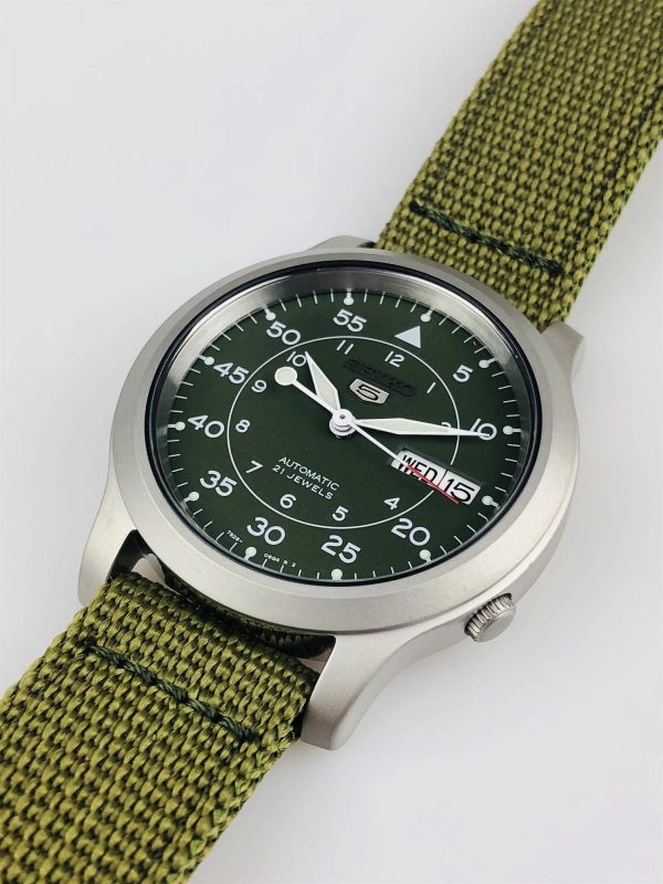 Seiko 5 Automatic Green Dial Green NATO Nylon Strap Men's Watch SNK805K2 - Image 6