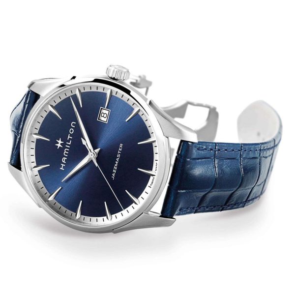 Hamilton Jazzmaster Quartz Blue Dial Blue Leather Strap Men's Watch H32451641 - Image 3