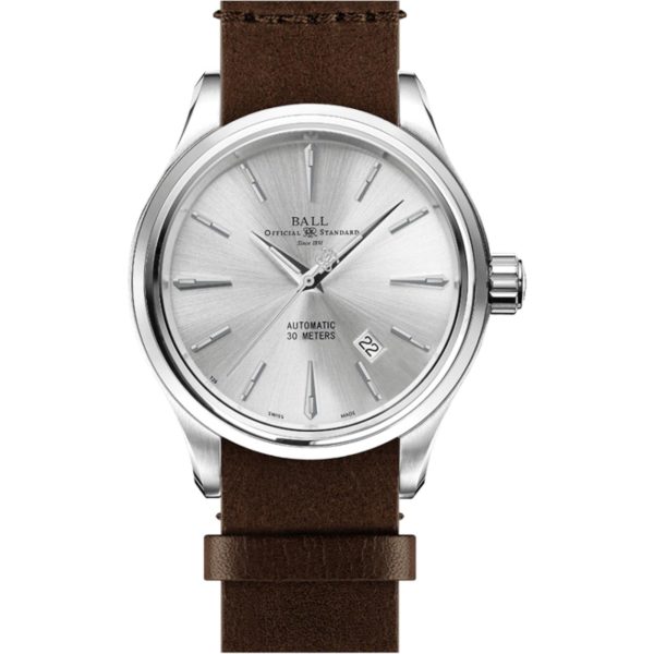 BALL Trainmaster Legend Silver Dial Brown Leather Strap Men’s Watch NM9080D-L1J-SL