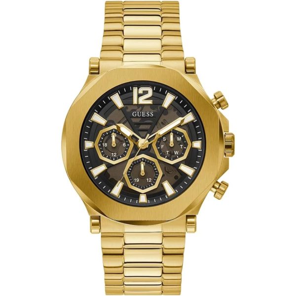 Guess Men's Black Transparent Dial Gold Tone Stainless Steel Bracelet Watch GW0539G2