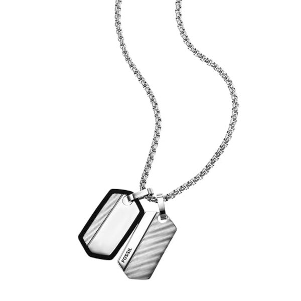 Fossil Chevron Stainless Steel Dog Tag Men's Necklace JF03996040