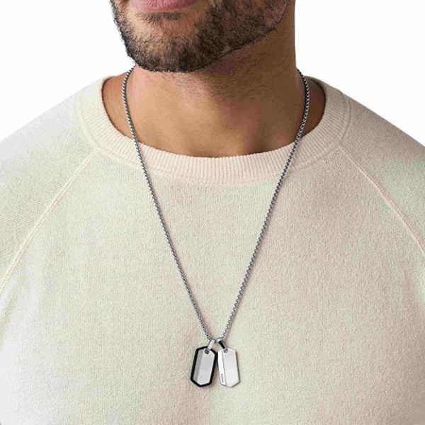 Fossil Chevron Stainless Steel Dog Tag Men's Necklace JF03996040 - Image 2