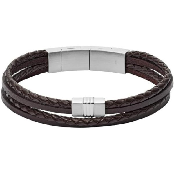 Fossil Brown Multi-Strand Braided Leather Men's Bracelet JF02934040