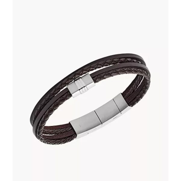 Fossil Brown Multi-Strand Braided Leather Men's Bracelet JF02934040 - Image 3