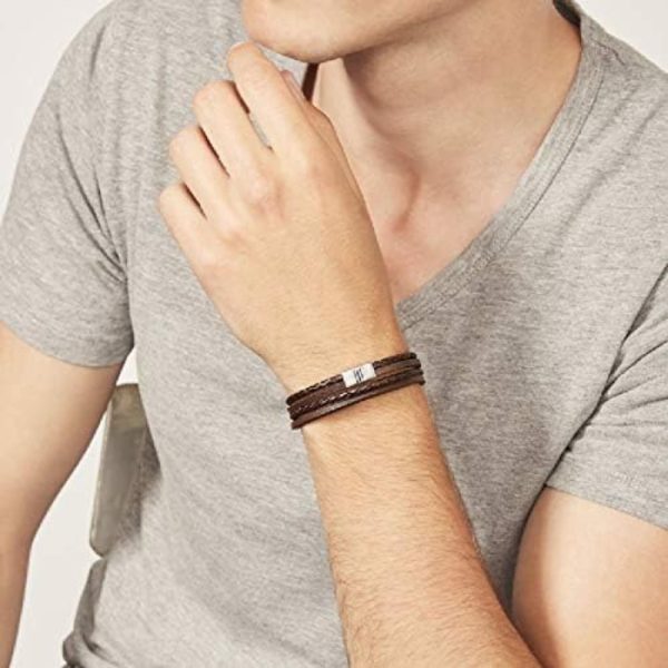 Fossil Brown Multi-Strand Braided Leather Men's Bracelet JF02934040 - Image 4