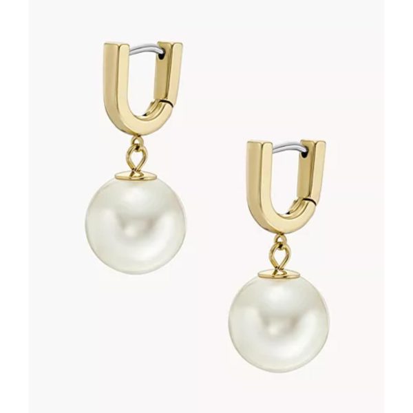 Fossil Heritage Pearl D-Link Gold-Tone Stainless Steel Hoop Ladies Earrings JF04730710 - Image 3