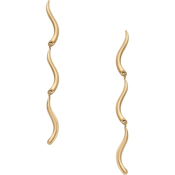 Skagen Kariana Waves Gold-Tone Stainless Steel Long Drop Women's Earrings SKJ1784710 - Image 3