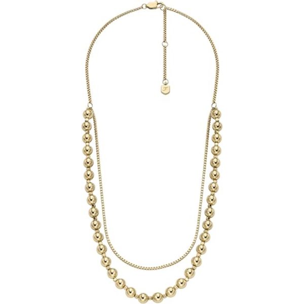 Fossil All Stacked Up Gold-Tone Stainless Steel Beaded Women's Necklace JA7248710