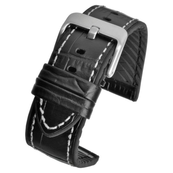 LBS  Black Leather/Silicone Crocodile with Contrasting Stitching Men's Watch Strap WH905/20