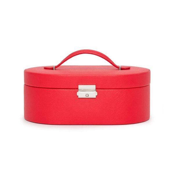 WOLF Heritage Oval Jewelry Box Red Saffiano Leather 280514