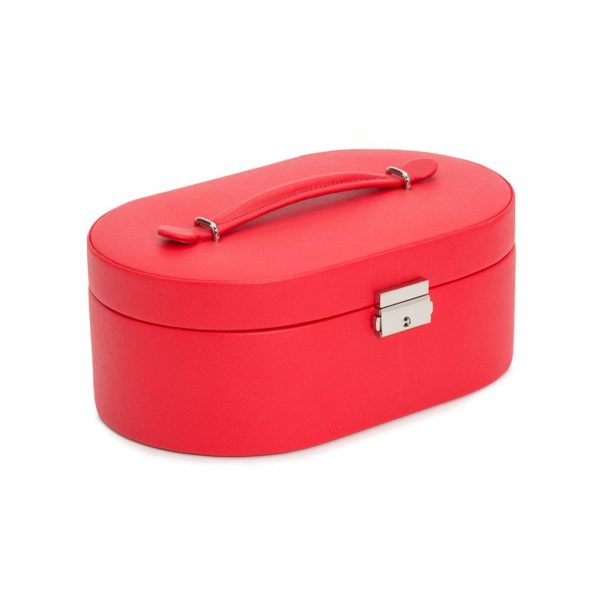 WOLF Heritage Oval Jewelry Box Red Saffiano Leather 280514 - Image 2