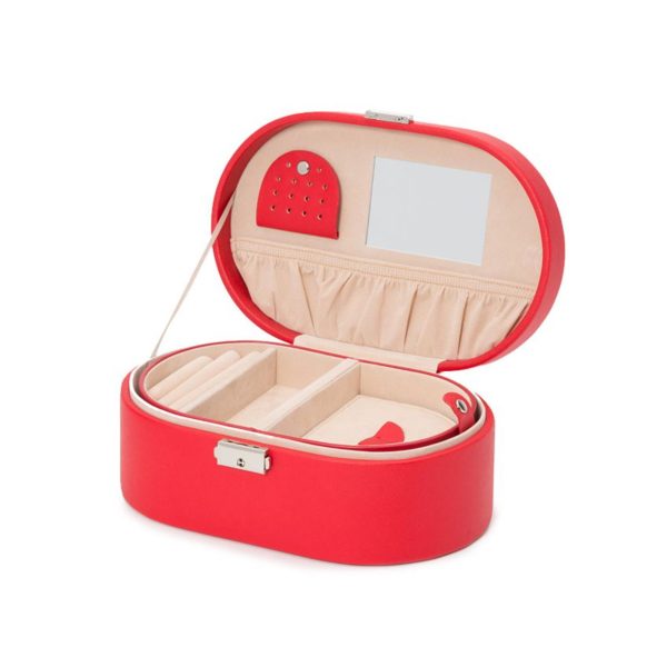 WOLF Heritage Oval Jewelry Box Red Saffiano Leather 280514 - Image 3