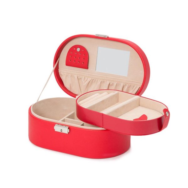 WOLF Heritage Oval Jewelry Box Red Saffiano Leather 280514 - Image 4