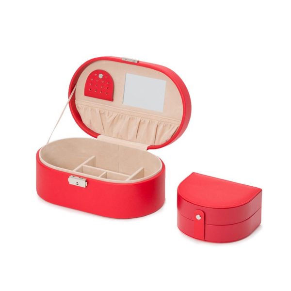 WOLF Heritage Oval Jewelry Box Red Saffiano Leather 280514 - Image 5