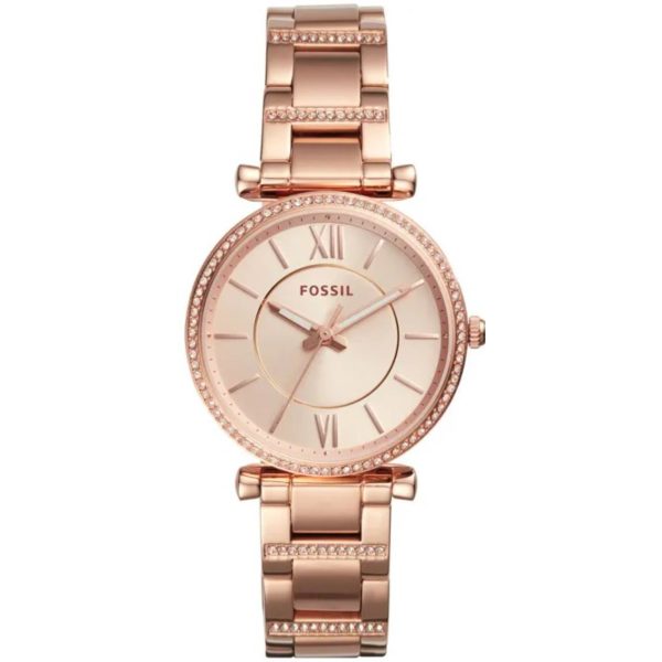 Fossil Carlie Rose Gold Dial Tone Stainless Steel Bracelet Women's Watch ES4301