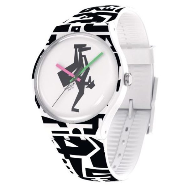 Swatch Quartz Break Free FROM THE ARCHIVE Illustrated Dial Transparent Silicone Strap Men's Watch SO29Z147