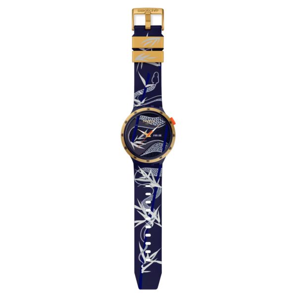 Swatch BIG BOLD Year of the Snake Blue and Golden Lithe Dancer Silicone Strap Blue Dial Men's Watch SB05Z700 - Image 3