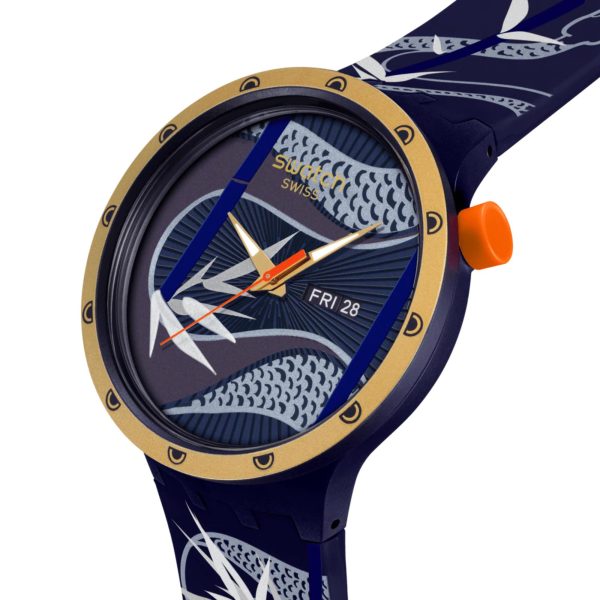 Swatch BIG BOLD Year of the Snake Blue and Golden Lithe Dancer Silicone Strap Blue Dial Men's Watch SB05Z700 - Image 4